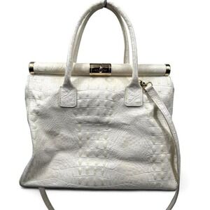 off white cream‎ Croc-Embossed Leather Bag